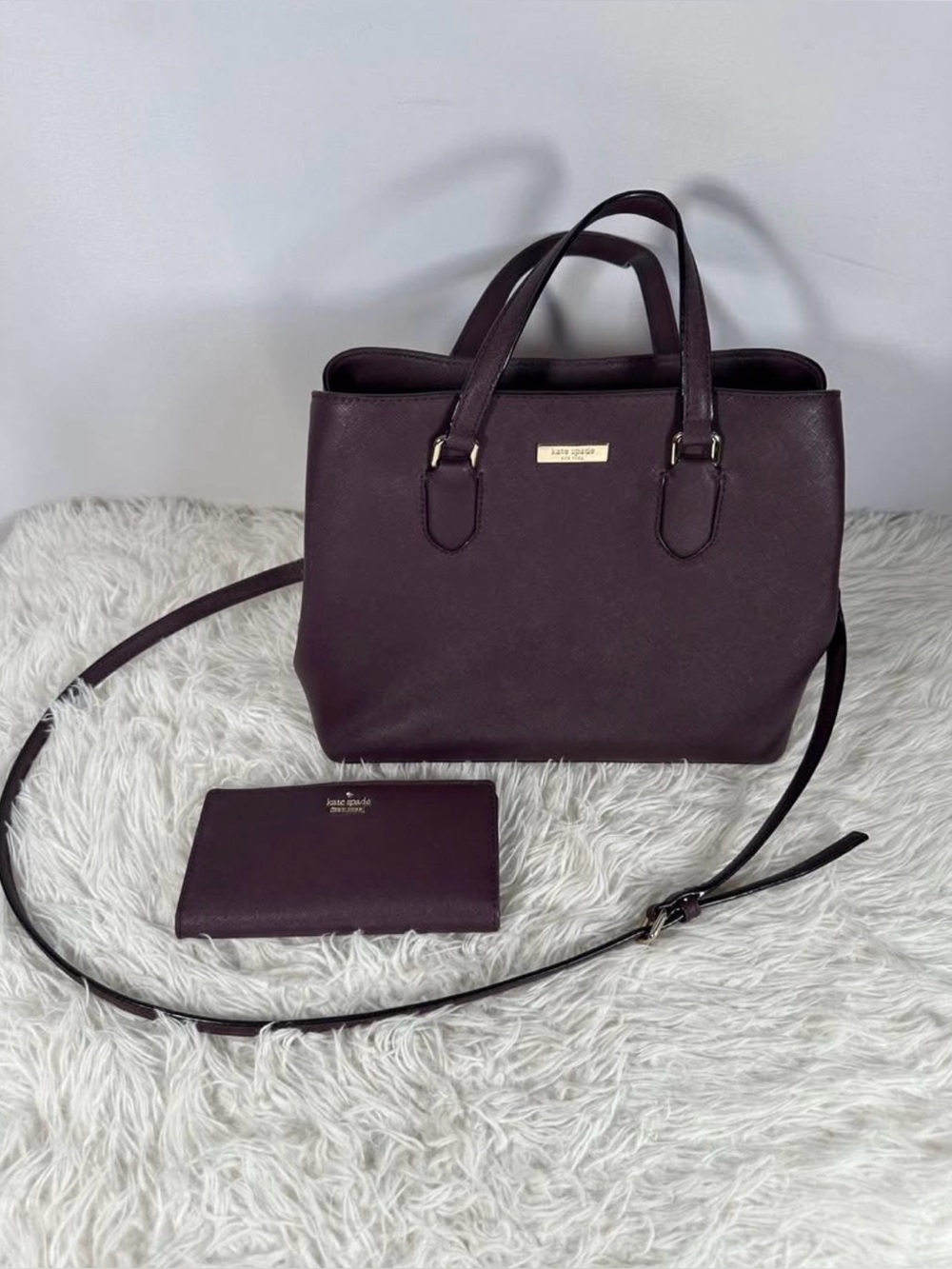 Kate Spade Laurel Way Evangelie Dark Plum Purple Crossbody Purse w Wallet Set
